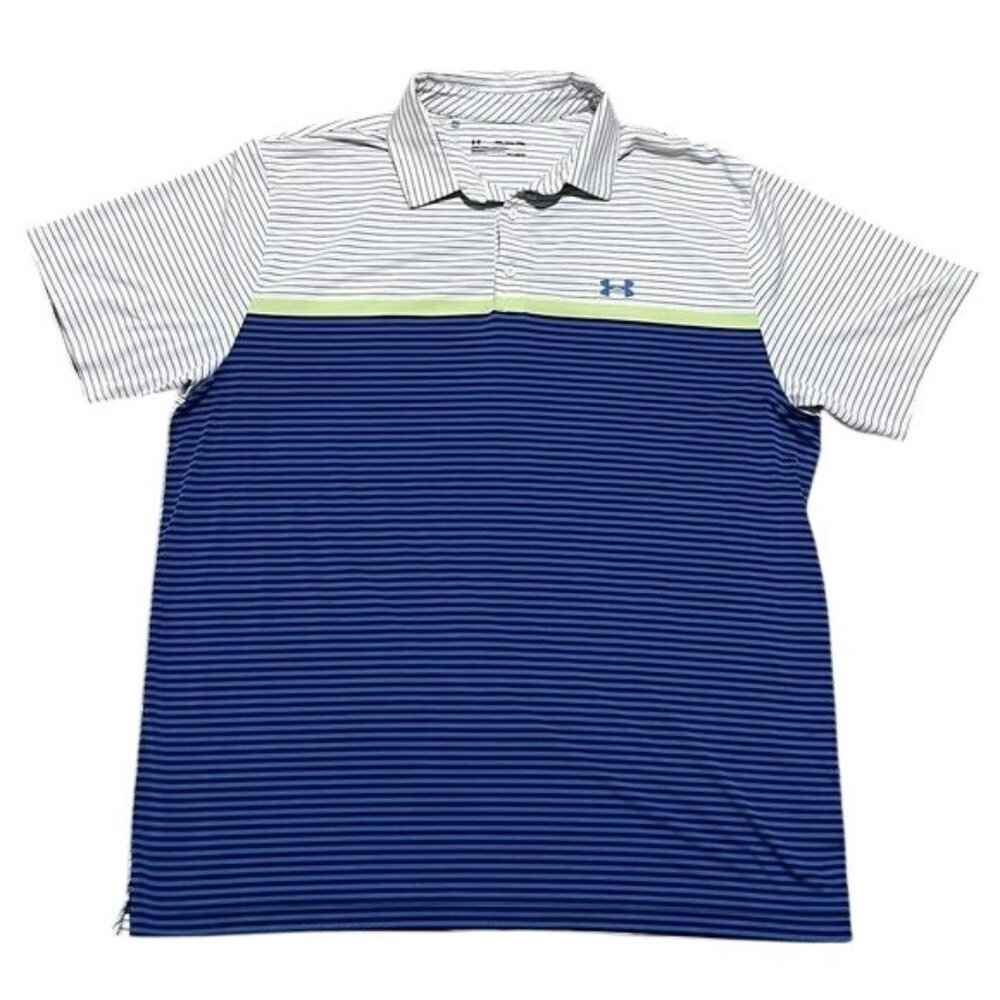 Under Armour Mens Polo White with Blue Size: 2XL, Stripe